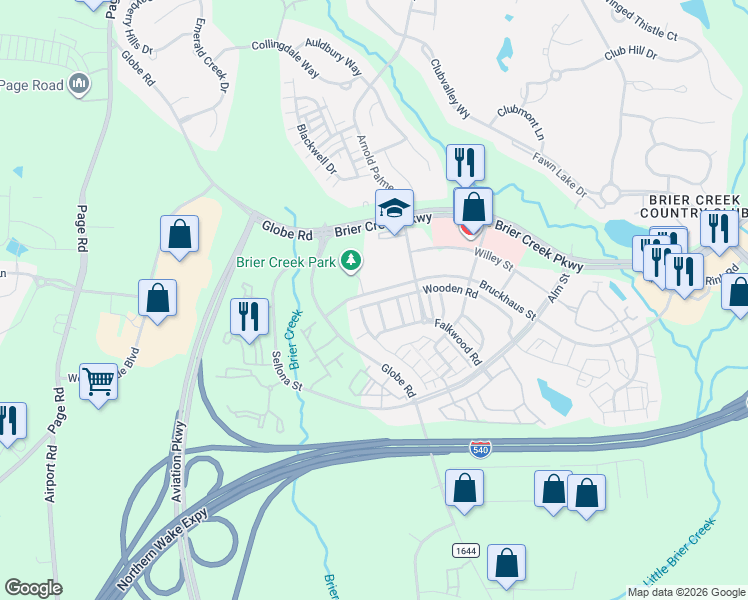 map of restaurants, bars, coffee shops, grocery stores, and more near 10123 Knotty Pine Lane in Raleigh