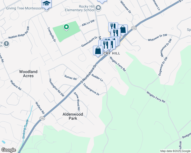 map of restaurants, bars, coffee shops, grocery stores, and more near 1409 Rudder Lane in Knoxville