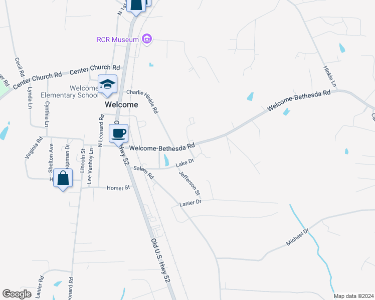 map of restaurants, bars, coffee shops, grocery stores, and more near 406 Welcome-Bethesda Road in Lexington