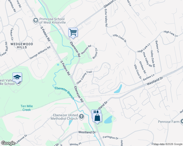 map of restaurants, bars, coffee shops, grocery stores, and more near 807 Olde Pioneer Trail in Knoxville