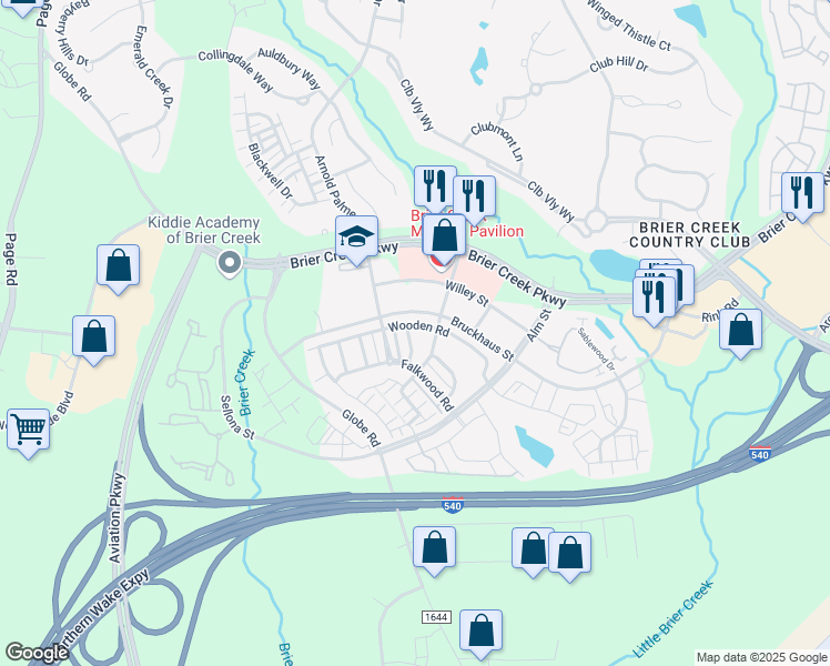 map of restaurants, bars, coffee shops, grocery stores, and more near 10114 Falls Meadow Court in Raleigh