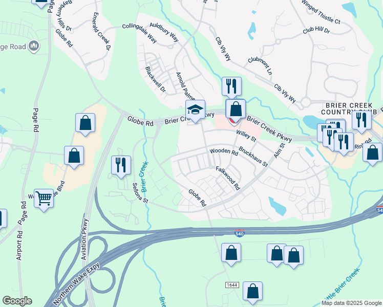 map of restaurants, bars, coffee shops, grocery stores, and more near 9326 Wooden Road in Raleigh