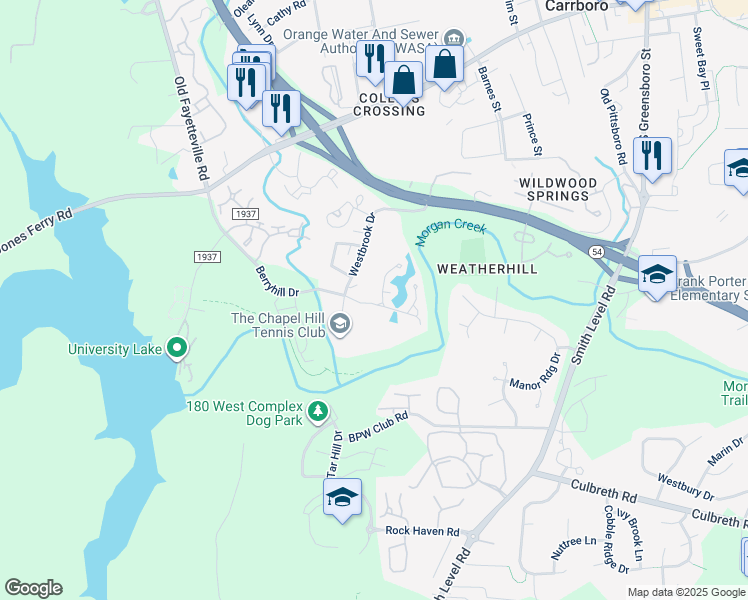 map of restaurants, bars, coffee shops, grocery stores, and more near 306 Berryhill Drive in Carrboro