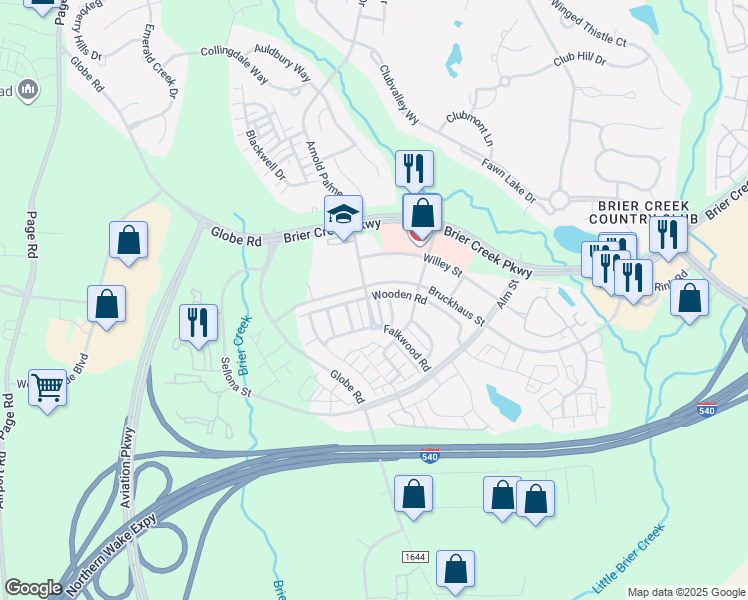 map of restaurants, bars, coffee shops, grocery stores, and more near 10114 Barnhart Way in Raleigh