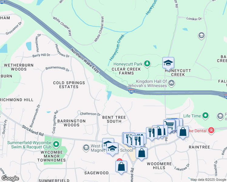 map of restaurants, bars, coffee shops, grocery stores, and more near in Raleigh