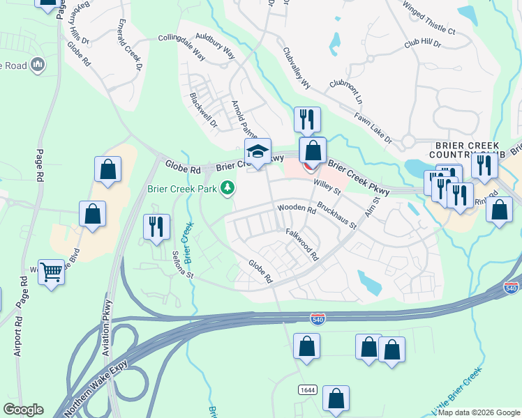 map of restaurants, bars, coffee shops, grocery stores, and more near 10114 Barnhart Way in Raleigh