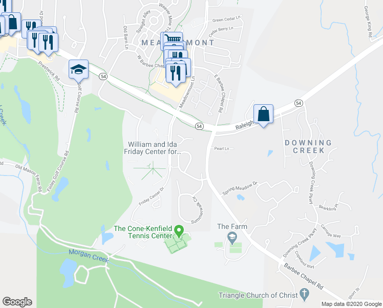 map of restaurants, bars, coffee shops, grocery stores, and more near 139 Brookberry Circle in Chapel Hill