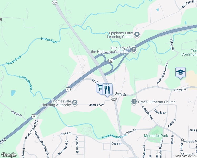 map of restaurants, bars, coffee shops, grocery stores, and more near 911 West Cooksey Drive in Thomasville