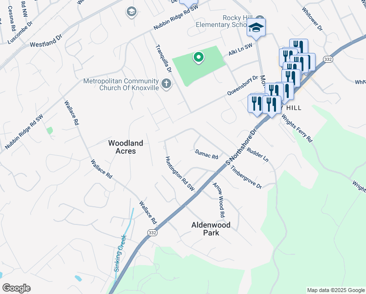 map of restaurants, bars, coffee shops, grocery stores, and more near 8215 Phlox Lane Southwest in Knoxville