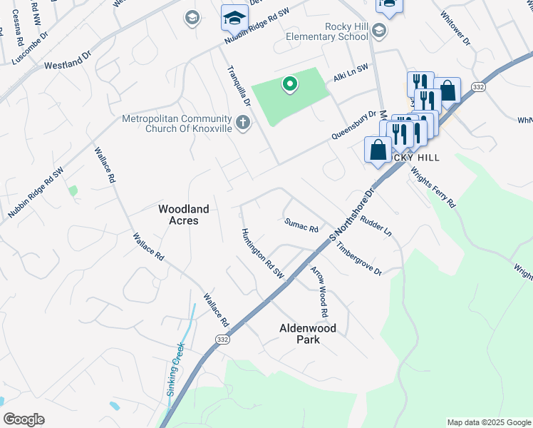 map of restaurants, bars, coffee shops, grocery stores, and more near 8215 Phlox Lane Southwest in Knoxville