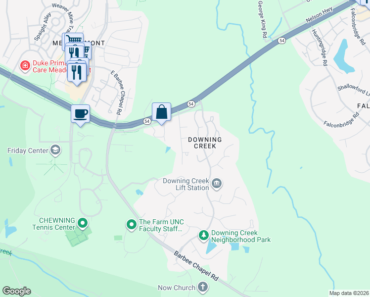 map of restaurants, bars, coffee shops, grocery stores, and more near 1 Essex Ln in Chapel Hill