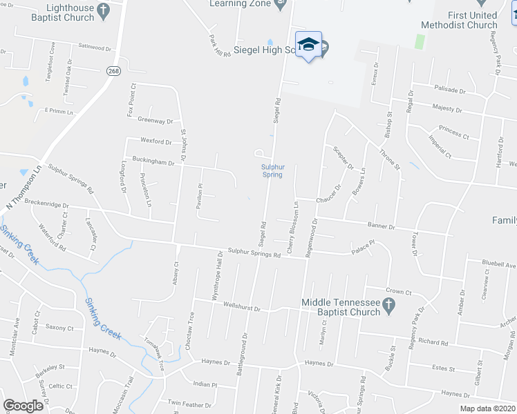 map of restaurants, bars, coffee shops, grocery stores, and more near 2953 Siegel Road in Murfreesboro