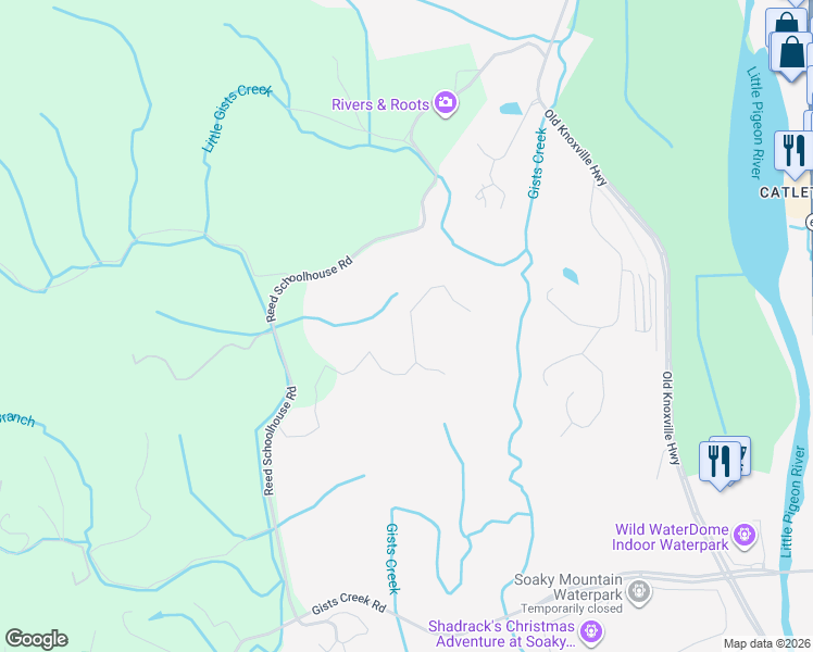 map of restaurants, bars, coffee shops, grocery stores, and more near 203 Reed Schoolhouse Road in Sevierville