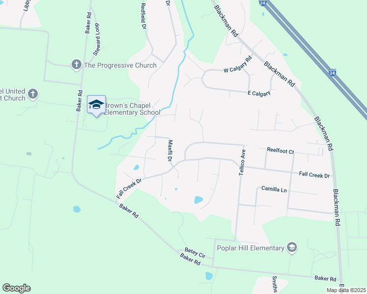 map of restaurants, bars, coffee shops, grocery stores, and more near 606 Fall Creek Drive in Murfreesboro
