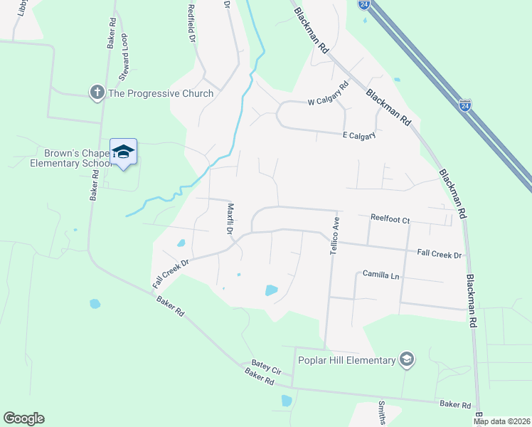 map of restaurants, bars, coffee shops, grocery stores, and more near 508 Fall Creek Drive in Murfreesboro