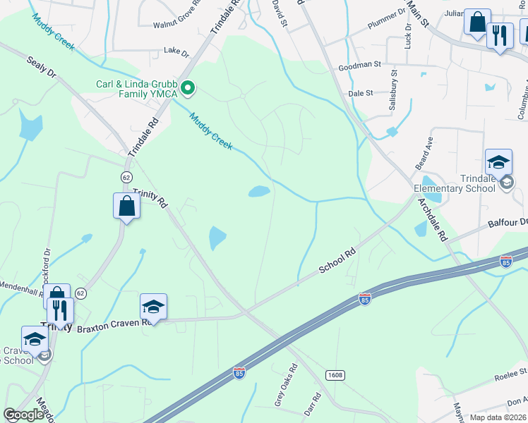 map of restaurants, bars, coffee shops, grocery stores, and more near 678 English Farm Road in Trinity