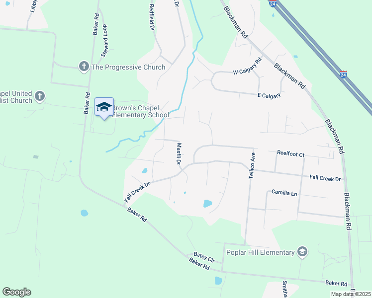 map of restaurants, bars, coffee shops, grocery stores, and more near 1030 Maxfli Drive in Murfreesboro