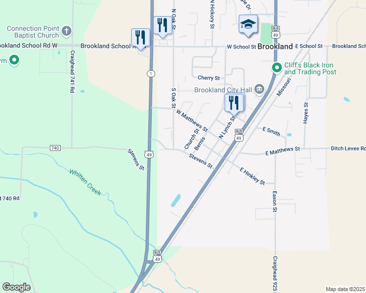 map of restaurants, bars, coffee shops, grocery stores, and more near 202 Church Street in Brookland