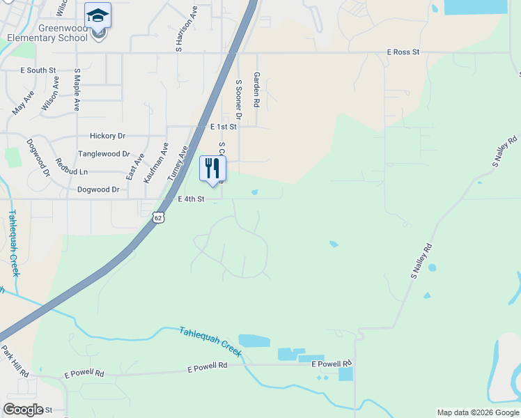 map of restaurants, bars, coffee shops, grocery stores, and more near 978 Seagrove Way in Tahlequah