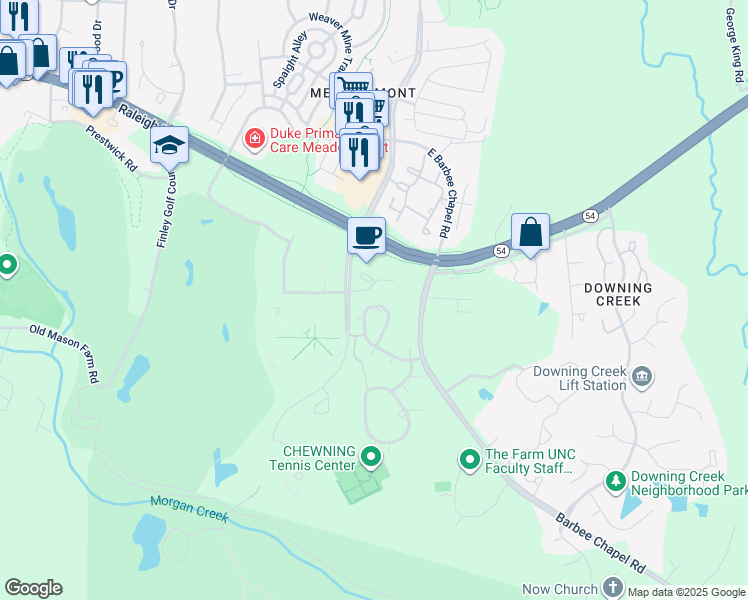 map of restaurants, bars, coffee shops, grocery stores, and more near 236 Brookberry Circle in Chapel Hill