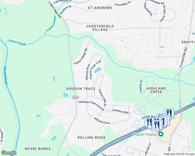 map of restaurants, bars, coffee shops, grocery stores, and more near Teravista Way in Raleigh