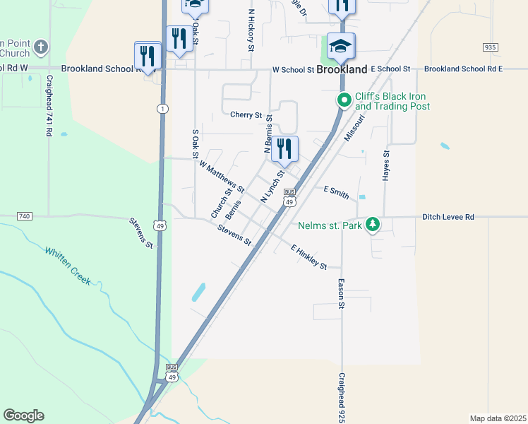 map of restaurants, bars, coffee shops, grocery stores, and more near 100 North Lynch Street in Brookland