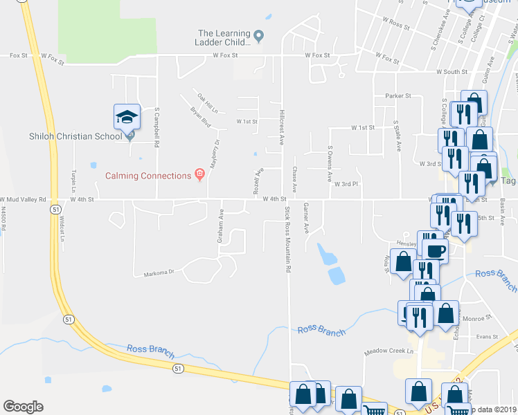 map of restaurants, bars, coffee shops, grocery stores, and more near 1118 Rozell Avenue in Tahlequah