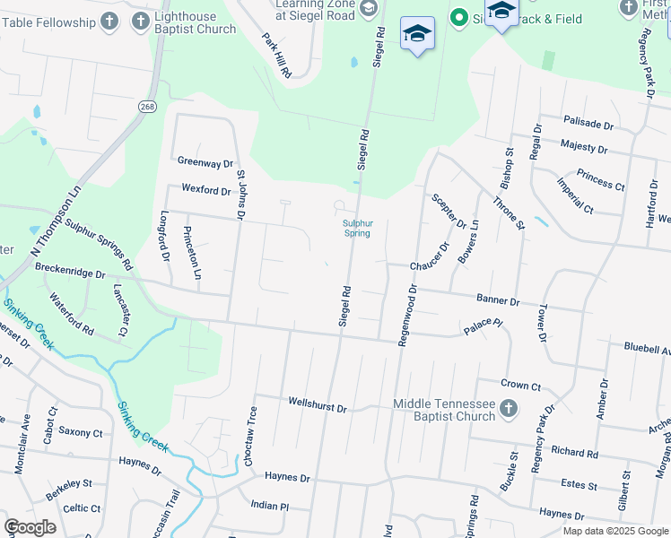 map of restaurants, bars, coffee shops, grocery stores, and more near 2953 Siegel Road in Murfreesboro