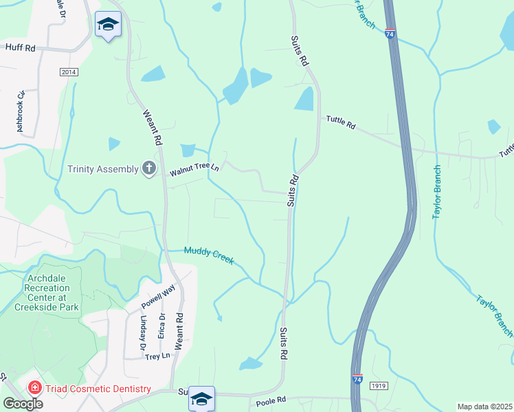 map of restaurants, bars, coffee shops, grocery stores, and more near 3355 Hilltop Drive in Archdale