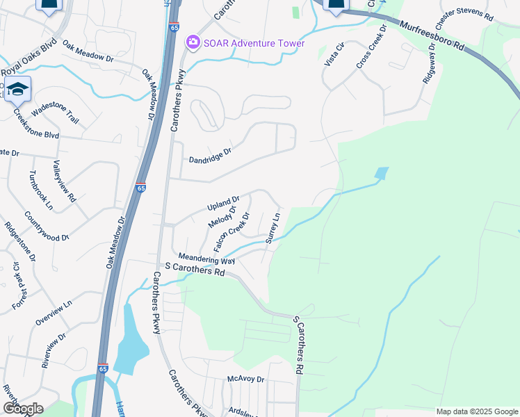 map of restaurants, bars, coffee shops, grocery stores, and more near 515 Cloverleaf Lane in Franklin