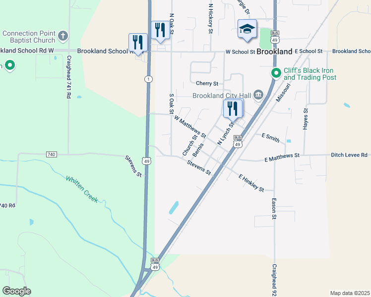 map of restaurants, bars, coffee shops, grocery stores, and more near 202 Church Street in Brookland