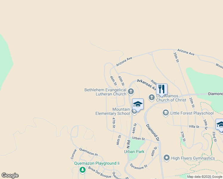 map of restaurants, bars, coffee shops, grocery stores, and more near 2405 48th Street in Los Alamos