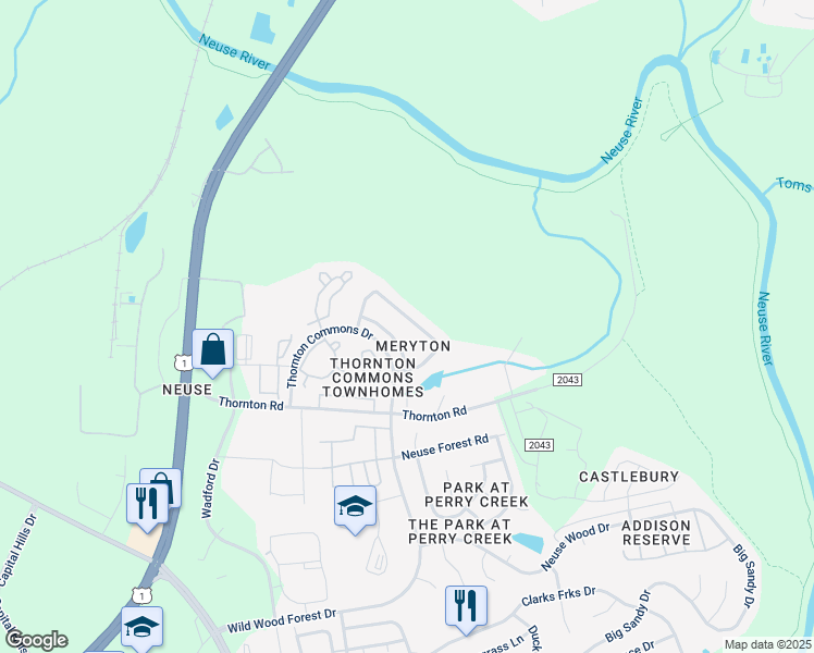 map of restaurants, bars, coffee shops, grocery stores, and more near 5341 Meryton Park Way in Raleigh