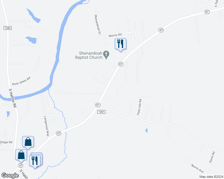 map of restaurants, bars, coffee shops, grocery stores, and more near 11541 North Carolina 97 in Rocky Mount