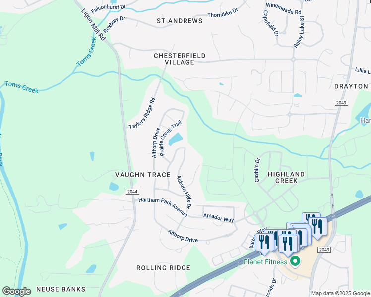 map of restaurants, bars, coffee shops, grocery stores, and more near 4338 Auburn Hills Drive in Raleigh