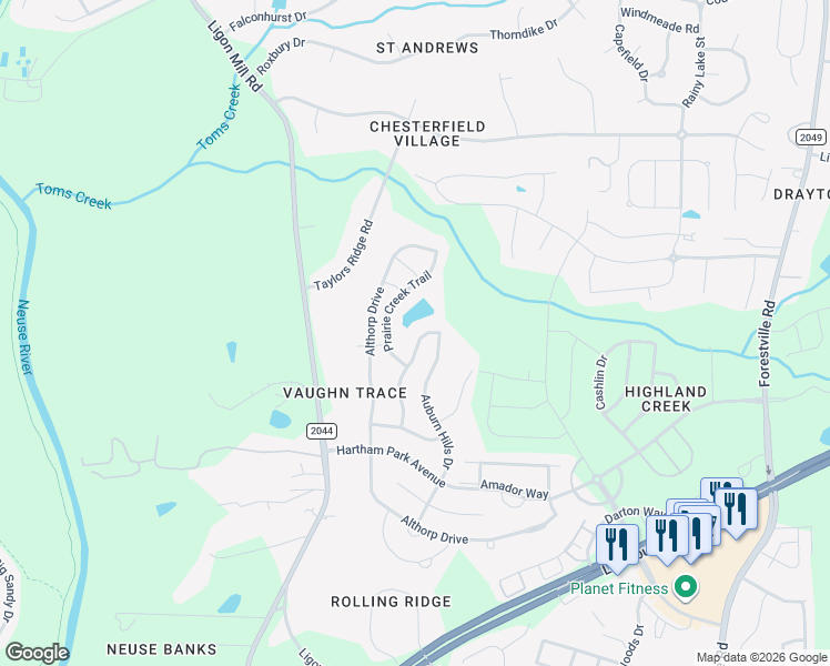 map of restaurants, bars, coffee shops, grocery stores, and more near 3424 Teravista Way in Raleigh