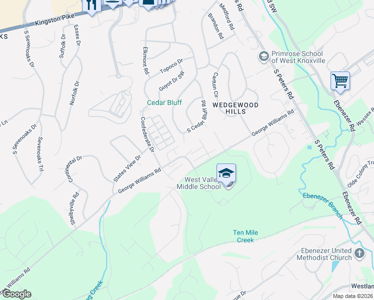 map of restaurants, bars, coffee shops, grocery stores, and more near 735 Elkmont Road in Knoxville