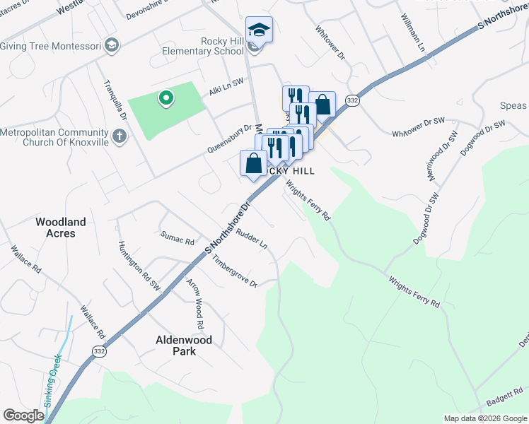 map of restaurants, bars, coffee shops, grocery stores, and more near 1408 Myart Lane in Knoxville