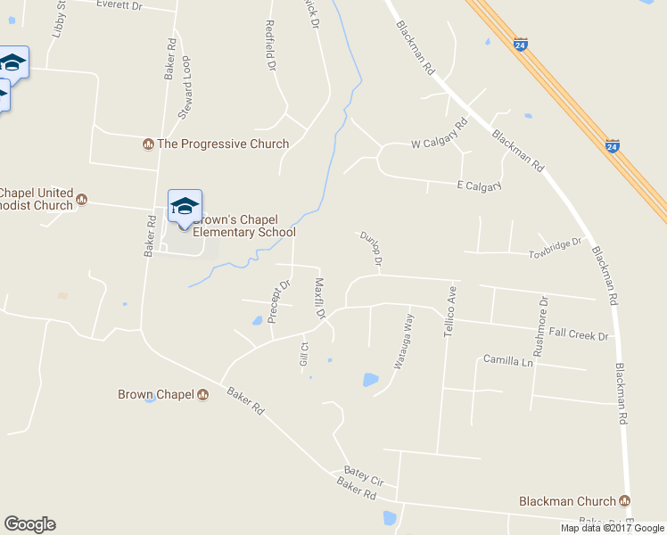 map of restaurants, bars, coffee shops, grocery stores, and more near 1030 Maxfli Drive in Murfreesboro