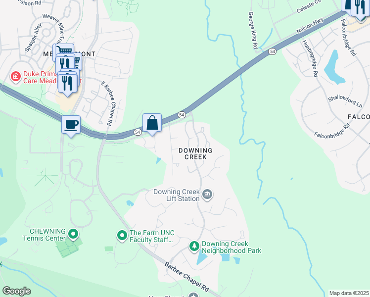 map of restaurants, bars, coffee shops, grocery stores, and more near 103 Nottingham Lane in Chapel Hill