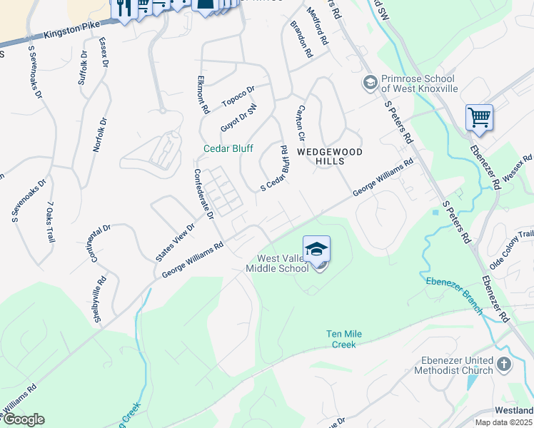 map of restaurants, bars, coffee shops, grocery stores, and more near 735 Elkmont Road in Knoxville