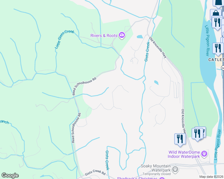 map of restaurants, bars, coffee shops, grocery stores, and more near 203 Reed Schoolhouse Road in Sevierville