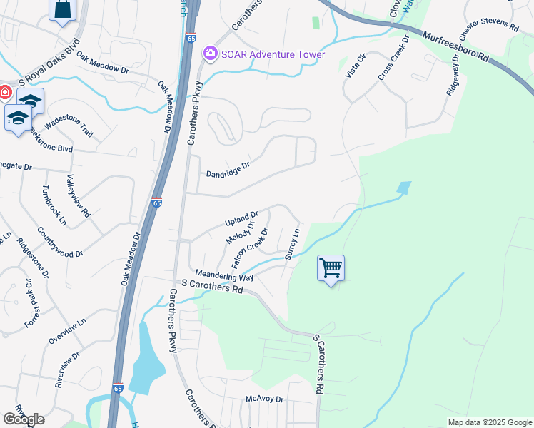 map of restaurants, bars, coffee shops, grocery stores, and more near 2038 Upland Drive in Franklin