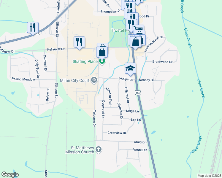 map of restaurants, bars, coffee shops, grocery stores, and more near 7068 Mimosa Trail in Milan