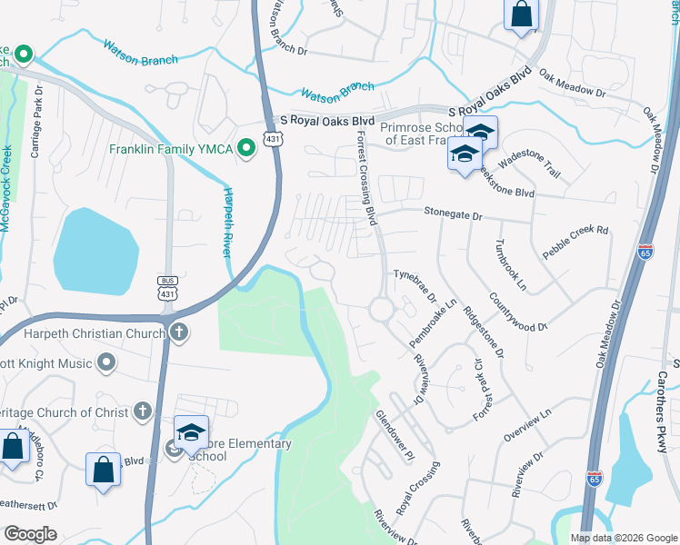 map of restaurants, bars, coffee shops, grocery stores, and more near 1122 Culpepper Circle in Franklin