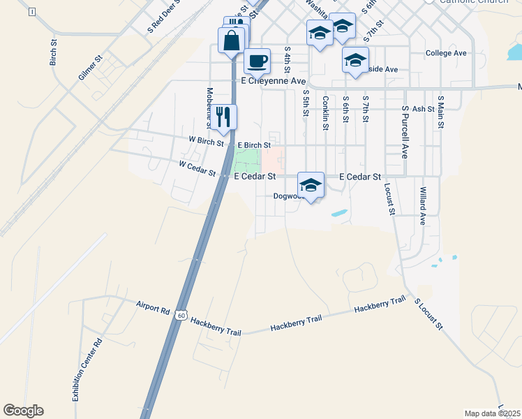 map of restaurants, bars, coffee shops, grocery stores, and more near 1200 South 3rd Street in Canadian