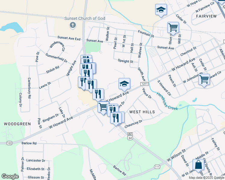 map of restaurants, bars, coffee shops, grocery stores, and more near 1400 West Howard Avenue in Tarboro