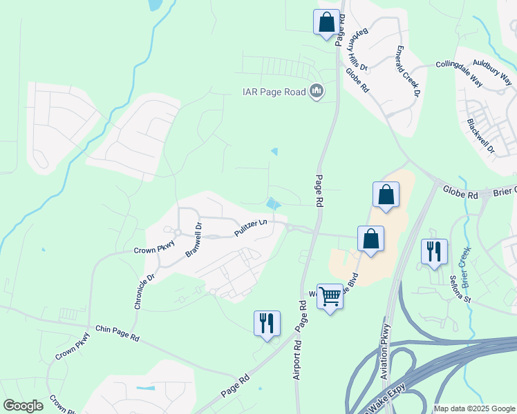 map of restaurants, bars, coffee shops, grocery stores, and more near 1319 Oak Leaf Lane in Morrisville