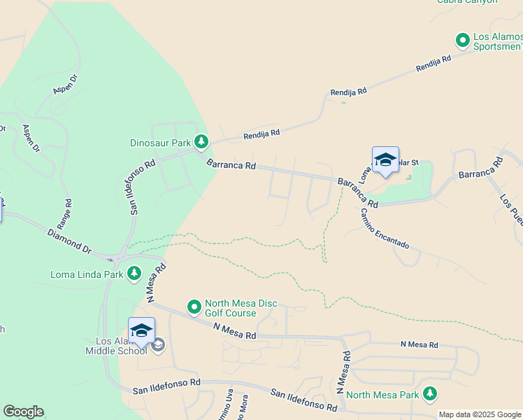 map of restaurants, bars, coffee shops, grocery stores, and more near 396 El Viento Street in Los Alamos