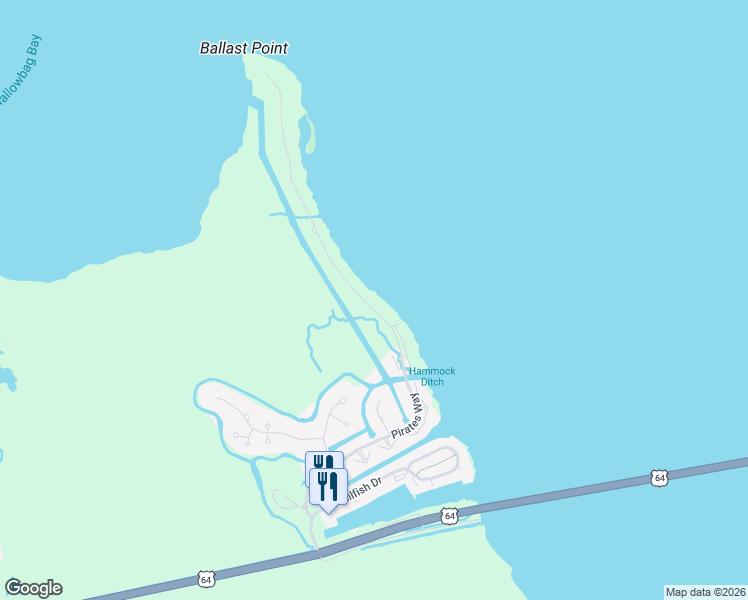 map of restaurants, bars, coffee shops, grocery stores, and more near 79 Ballast Point in Manteo